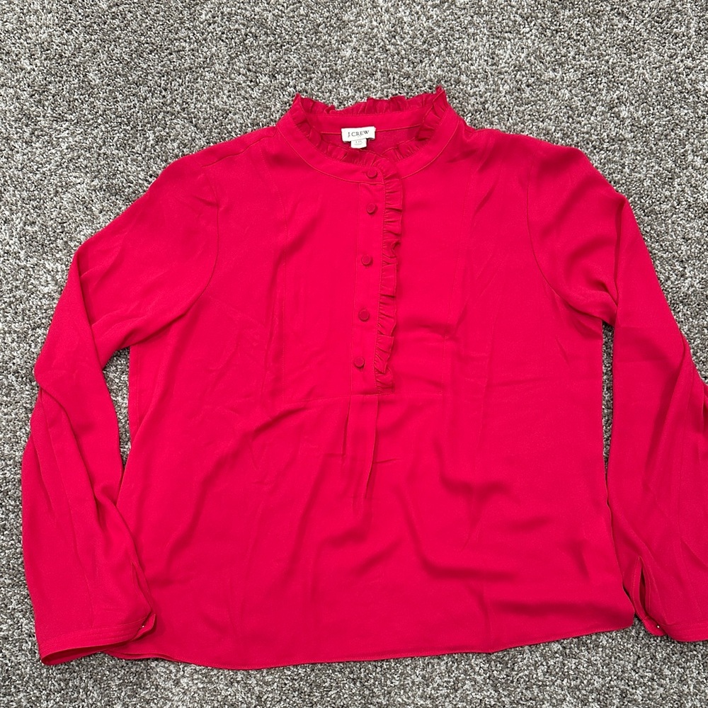 J. Crew Women's Red Ruffle Blouse